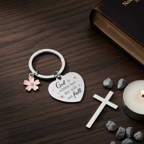 Bible Keyachain Christian Gifts for Women Cross Keychain Religious Gifts Bible Gift Faith Gift for Men - color: God is Within Her,she Will Not Fall