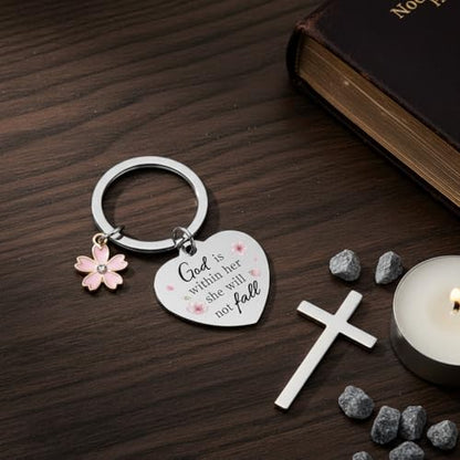 Bible Keyachain Christian Gifts for Women Cross Keychain Religious Gifts Bible Gift Faith Gift for Men - color: God is Within Her,she Will Not Fall