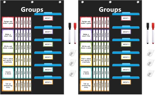 REGELETO Small Group Management Pocket Chart with 96 Cards Classroom Jobs Chart Small Group Organizer and on Task for School Teacher Homeschool Learning Supplies (Black) (Pack of 2) - size: 48-Pockets (Pack of 2)