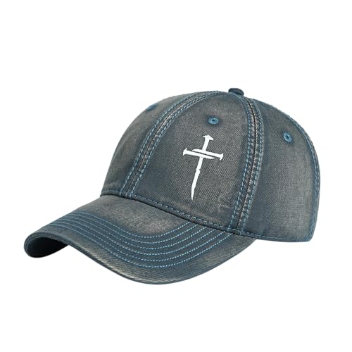Vintage Baseball Cap for Men Women – Soft Cotton Embroidered Hat, Adjustable Low Profile Dad Hat - color: 3 Nail Cross Washed Denim Blue