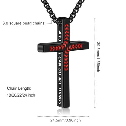 Yoosteel Baseball Cross Necklaces for Boys Kids,2 Pcs Necklace Jewelry Gift - color: 20 inch 2 Pcs Black+Silver-Plated