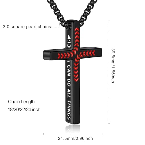 Yoosteel Baseball Cross Necklaces for Boys Kids,2 Pcs Necklace Jewelry Gift - color: 22 inch 2 Pcs Black+Silver-Plated