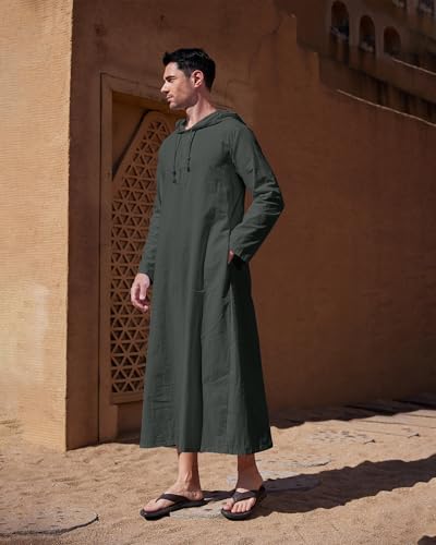 YAOHUOLE Long Sleeve Kaftan Thobe Button down Men Thobe with Pocket Big and Tall Kaftan Muslim Men Thobe - color: Dark Gray, size: Large