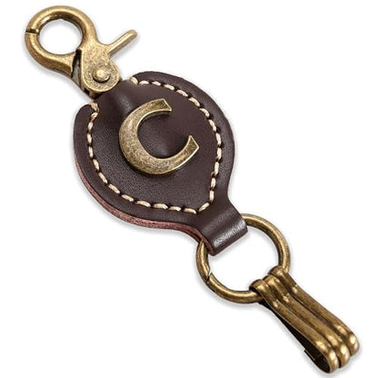 Initial Letter Keychain Brown Leather Alphabet Keychain with Easy Clasp, Key Car Key Bag Key Ring for Women Mens - color: C