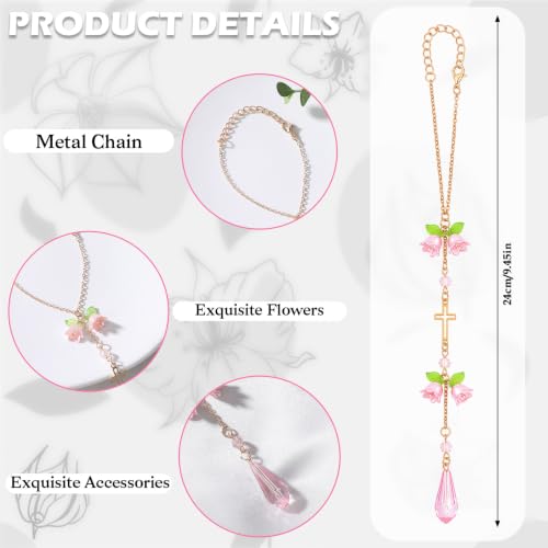 Cross Suncatcher Car Rearview Mirror Charm Pink Lily of Valley - color: Pink - Flower