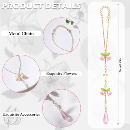 Cross Suncatcher Car Rearview Mirror Charm Pink Lily of Valley - color: Pink - Flower