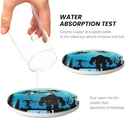 Moon Bigfoot Alien Car Cup Holder Coasters 2 Pack 2.63" for Women - color: Blue