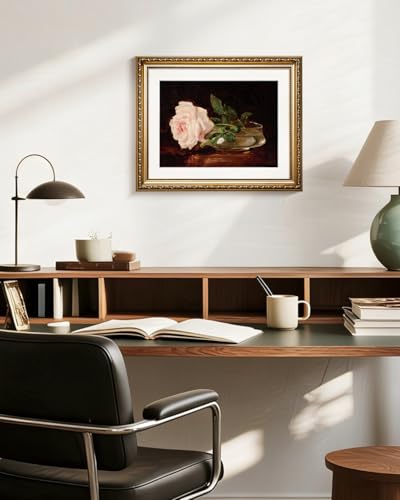 HUARCEY Vintage Romantic Pink Rose Gold Framed Canvas Wall Art 13x16 Inch - color: A Pink Rose, size: 16"L x 13"W