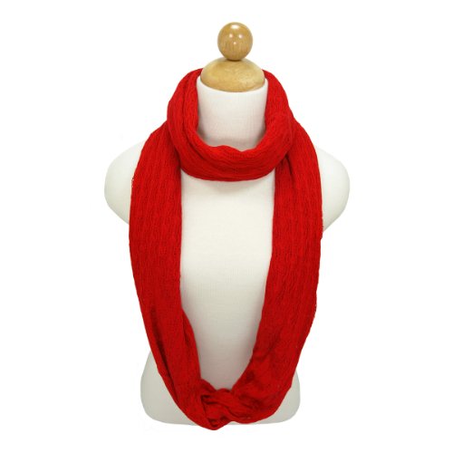 TrendsBlue Premium Solid Color Knit Infinity Circle Scarf - color: Red