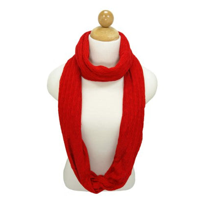 TrendsBlue Premium Solid Color Knit Infinity Circle Scarf - color: Red