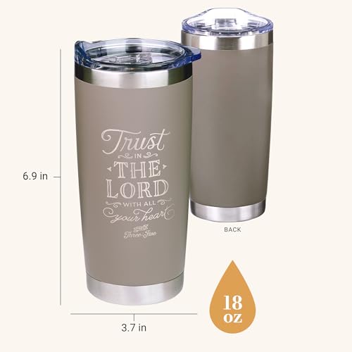 Christian Art Gifts Stainless Steel Double-Wall Vacuum Insulated Travel Mug 18 oz Gray Tumbler with Retractable Lid for Women and Men Bible Verse - Trust in the Lord - Proverbs 3:5 - color: Gray/Trust In The Lord