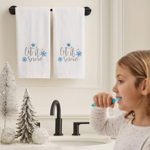 Christmas White Hand Bathroom Towels Elegant Snowflakes Let It Snow, 16x26" - color: Crystal Snowflake
