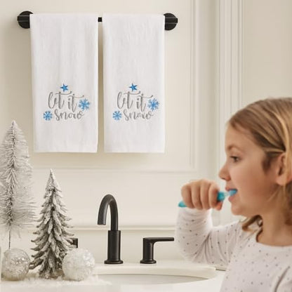 Christmas White Hand Bathroom Towels Elegant Snowflakes Let It Snow, 16x26" - color: Crystal Snowflake