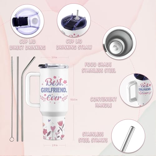 Girlfriend 40 oz Tumbler, with Handle Straw, Stainless Steel Cup - color: Girlfriend