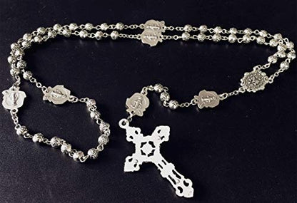 elegantmedical HANDMADE Silver rose beads Catholic 5 DECADE Rosary case Cross Gift Box Italy crucifix cross