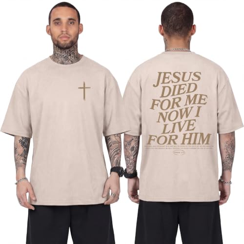 Christian Shirts for Men Jesus Oversized Vintage Workout Gym Graphic Top - color: Apricot, size: X-Large