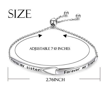 Sterling Silver Engraved Inspirational Adjustable Infinity Bracelet Graduation Gift for Mother Sister Best Friend Jewelry for Women - style: Always my sister Forever my friend