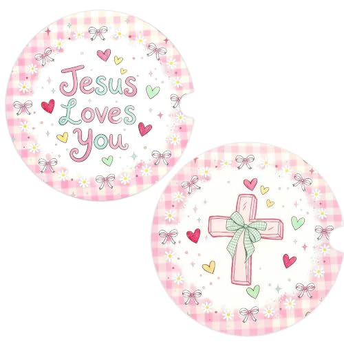 Christian Jesus Car Coasters Set of 2, Religious Cross Car Accessories, 33 - color: Christian Cross