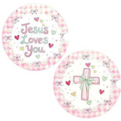 Christian Jesus Car Coasters Set of 2, Religious Cross Car Accessories, 33 - color: Christian Cross