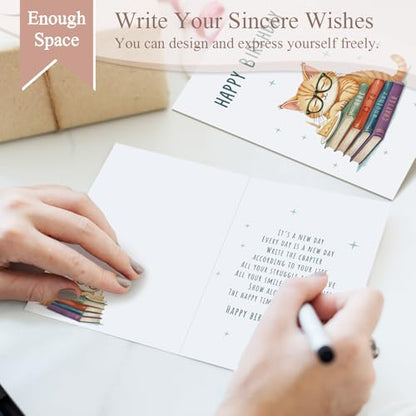 Cute Birthday Card for Cat Lover, Funny Birthday Card for Sister Brother Best Friend Family, Book Bday Card for Men Women, Here Is To Another Chapter - color: Cat Birthday