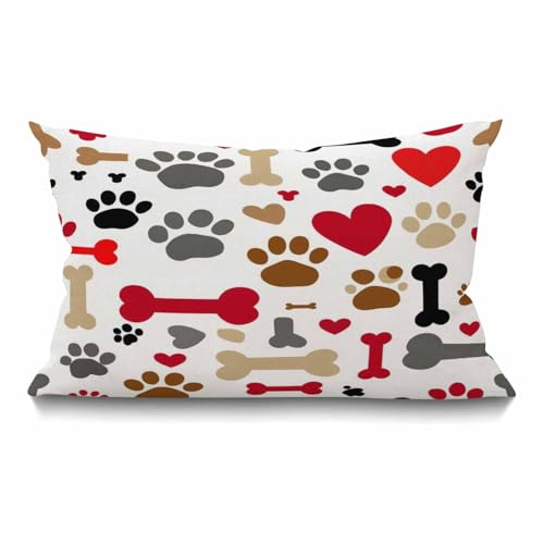 Smooffly Dogs Paws and Bones Cotton Linen Throw Lumbar Waist Pillow Case Cushion Cover Home Office Decorative Rectangle 12 X 20 Inches - color: Md025