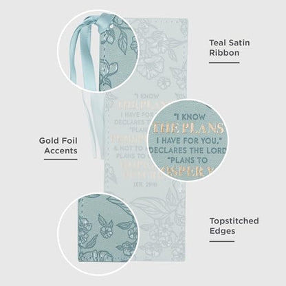 Christian Art Gifts Faux Leather Scripture Bookmark: Jeremiah 29:11 - color: Light Teal - Know/Plans