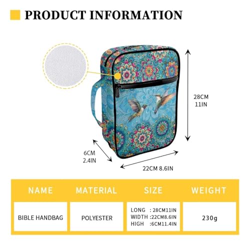 Coldinair Boho Mandala Bible Covers for Women Bible Case with Bookmark Large Carrying Book Case Church Bag Protective with Pocket and Zipper - color: Boho Mandala Hummingbird