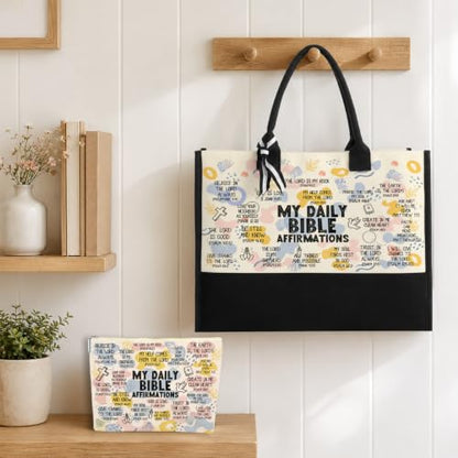 jeilink Inspirational Religious Gifts Boss Mom Birthday Christmas Tote Bag Canvas Reusable Grocery Beach Tote Black Pink - color: Bibleaffirmations 1708