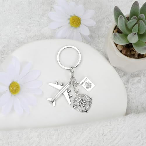Airplane Keychains Travel Keychain for Women Compass Keyring Travel Airplane Keychain Gifts with Angel Charm - color: Style 3