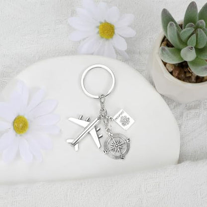 Airplane Keychains Travel Keychain for Women Compass Keyring Travel Airplane Keychain Gifts with Angel Charm - color: Style 3