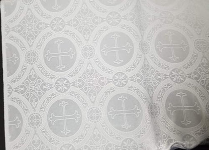 AdFabric, Liturgical Brocade,Church Gorgeous Cross Acetate Taffeta Brocade Fabric Cross Matte Brocade White Color,60" Wide