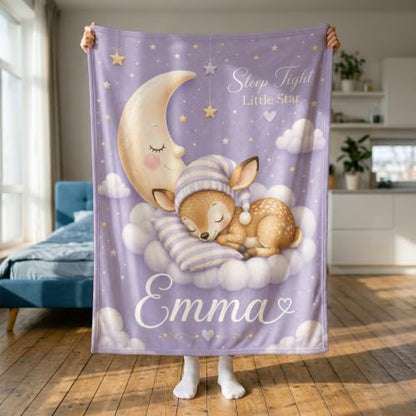 Personalized Baby Blanket With Name, Custom Baby Blankets Gift for Boy Girl - color: Misty Lavender, size: Deer