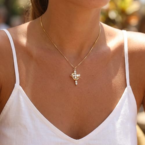 CONRAN KREMIX Waterproof Gold Layered Cross Necklace for Women Non Tarnish,14k Gold Plated Stainless Steel Dainty Cross Necklace Stack Necklaces Set for Women Christian Gifts Jewelry - color: Gold-Cross05