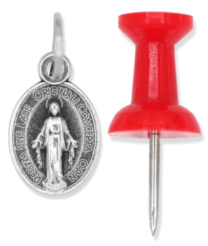Caritas et Fides Pack of 10 - Mini Miraculous Medal Pendant for Charm Bracelet -1/2 Inch Silver Oxidized Small Latin Miraculous Medals for Jewelry Making Catholic - Made in Italy