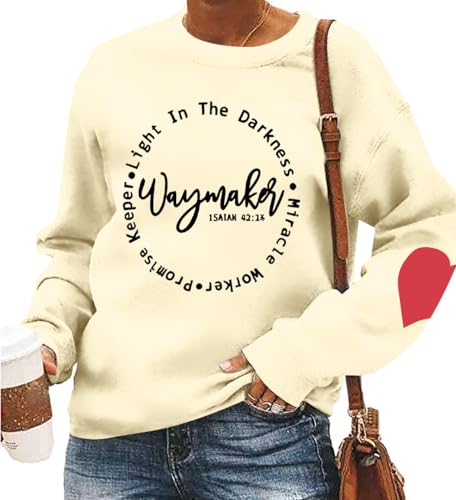 KNEYATTA Women Christian Sweatshirt Faith over Fear Shirt Christian Religious Crewneck Long Sleeve T-Shirt - color: A-apricot, size: Medium