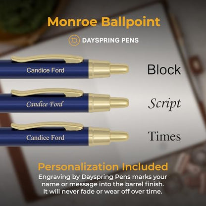 Dayspring Pens Monroe Personalized Ballpoint Pen in Blue Lacquer, Gold Trim - color: Blue, style: Customized