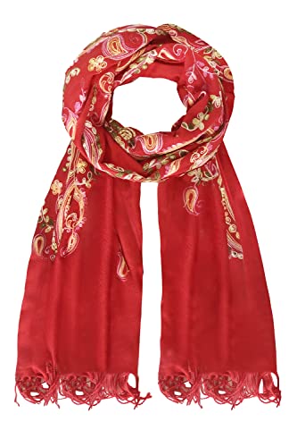 Urban CoCo Embroidered Scarf for Women, Tassel Shawl, Soft Lightweight Wrap - color: #1-red