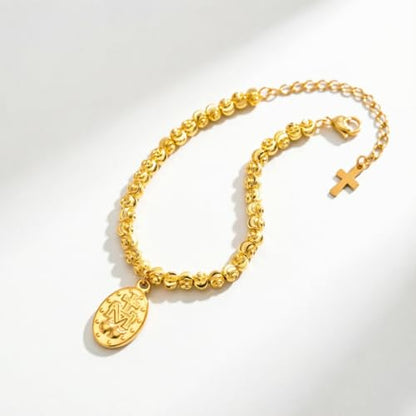 Rnivida 14K Gold Plated Stainless Steel Catholic Rosary Bracelet for Women,Religious Gift for Confirmation Baptism First Communion Easter - color: Gold