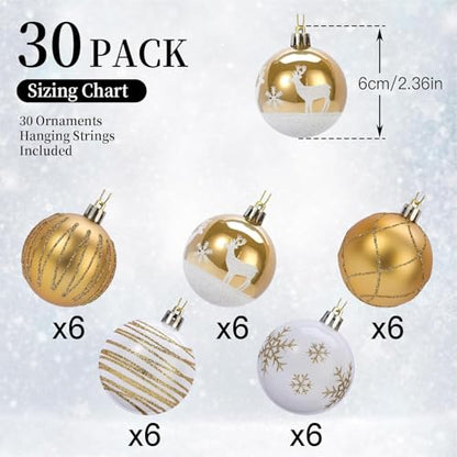 SHareconn 30ct 2.36 Inch Christmas Tree Balls Ornaments, Gold & White, 60mm - color: Gold & White, size: 2.36 inch