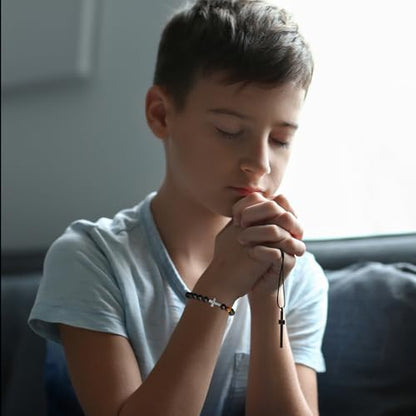 P. BLAKE Cross Bracelet for Boys Men, American Flag Cross Natural Beads Bracelet Christian Religious Birthday Jewelry Gifts for Teen Boys - style: To My Brother