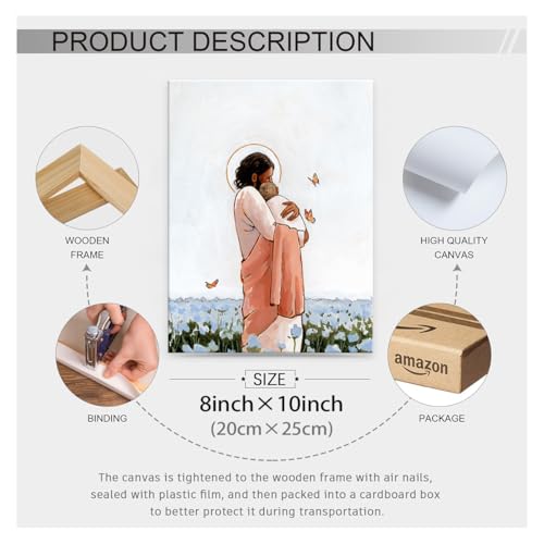 Christianity Among The Forget Me Wall Art Jesus Holding Angel Baby Poster Christian Religious Canvas Prints 08x10 inch Framed for Prayer Room Church Wall Decor - color: Blue-wframed, size: 10"L x 8"W
