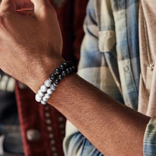 RANKEEF Tiger Eye Bracelet For Men 8MM Natural Stone Stretch Adjustable Black Crystal Beaded Bracelet for Men Women Gifts - color: 2,gray,black