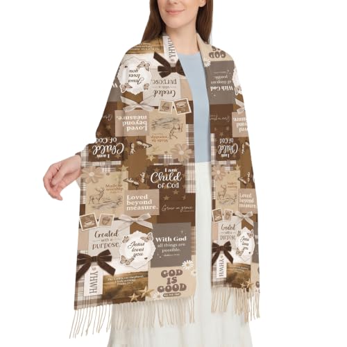 The Virgin Mary Bible Verse Shawls for Women, Catholic Christian Blanket Scarf Gifts or Mom Teacher Christmas - color: Brown Beige