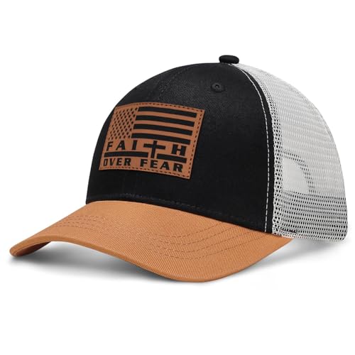 Jesus Hat Christian Gifts for Men American Flag Hats Faith Over Fear Hat Fathers Day Christmas Birthday Gifts for Friend - color: Black-1