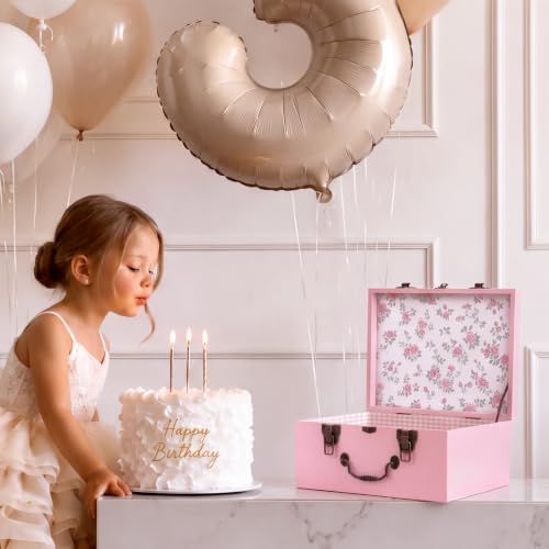 SiliFine Pink Keepsake Box for Baby, Wooden Memory Storage for Newborns