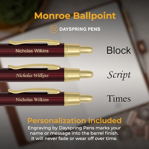 Dayspring Pens Monroe Personalized Ballpoint Pen, Ruby Red, 18k Gold Trim - color: Red, style: Customized