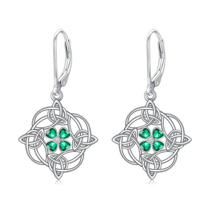 HPQQ Earrings for Women Sterling Silver Dangle Earrings Birthday Christmas Jewelry Gifts for Women Wife Mom - color: White Gold-Shamrock-C