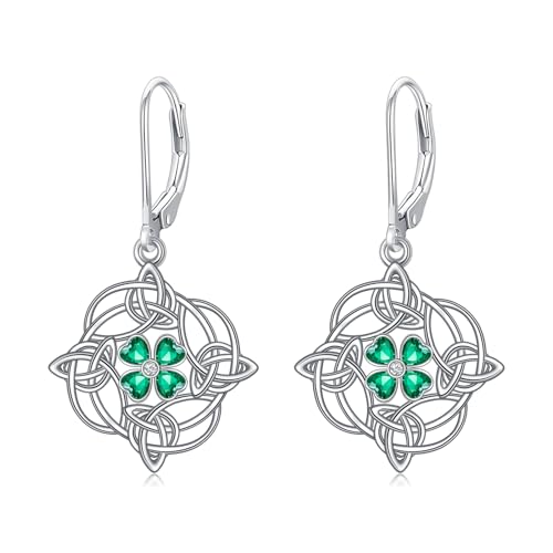 HPQQ Earrings for Women Sterling Silver Dangle Earrings Birthday Christmas Jewelry Gifts for Women Wife Mom - color: White Gold-Shamrock-C