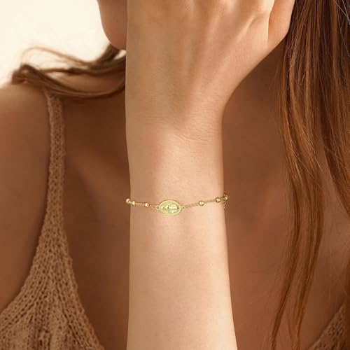 Gnamy Happy 13th 15th 16th 21th 30th 40th 50th Birthday Bracelet Gifts for Women Girls, 14k Gold Plated Virgin Mary Cross Bracelet Catholic Religious Friendship Jewelry for Her - style: 14th Birthday