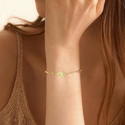 Gnamy Happy 13th 15th 16th 21th 30th 40th 50th Birthday Bracelet Gifts for Women Girls, 14k Gold Plated Virgin Mary Cross Bracelet Catholic Religious Friendship Jewelry for Her - style: 14th Birthday